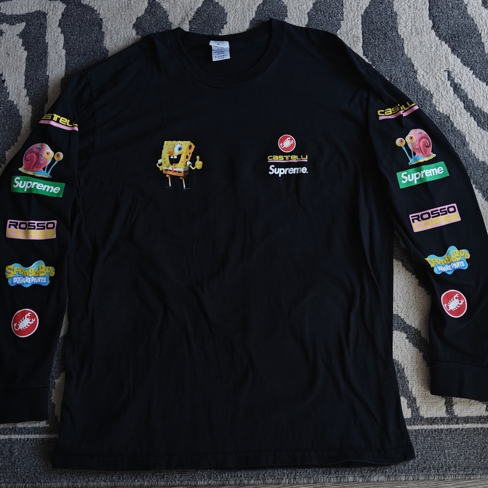 Supreme X SpongeBob X Castelli Long Sleeve Tee Black Men's XL